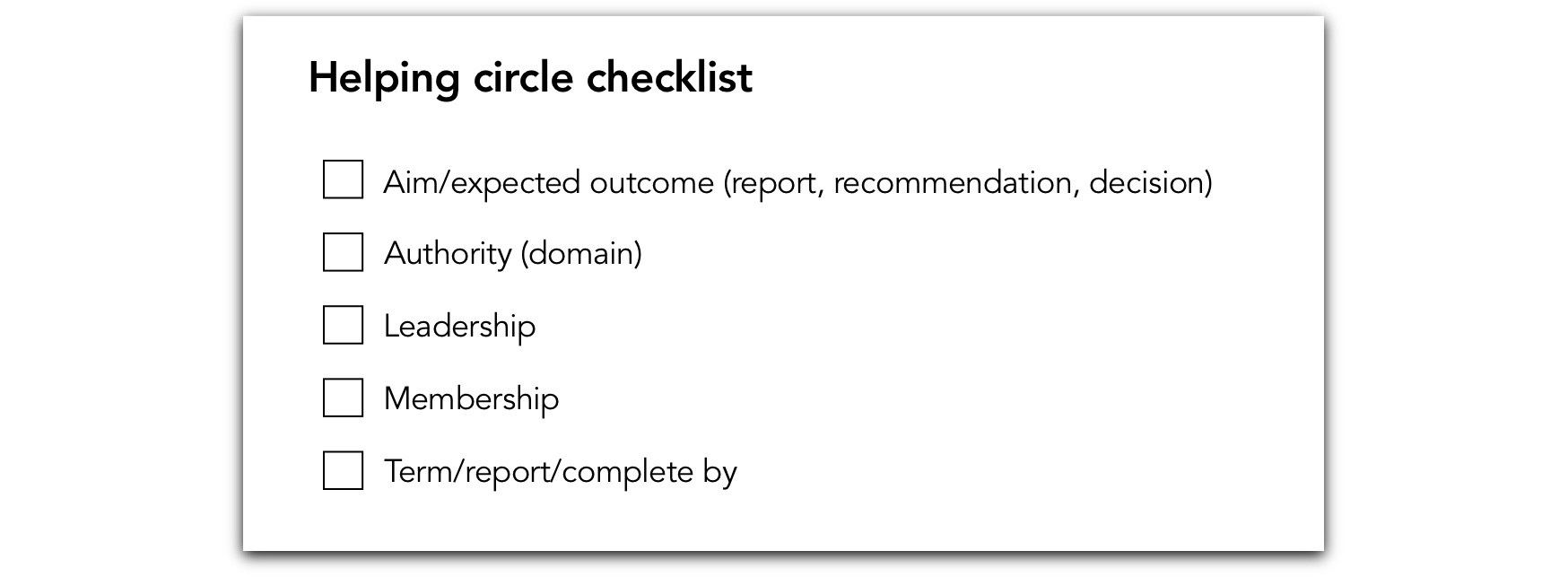 Checklist for forming a helping circle
