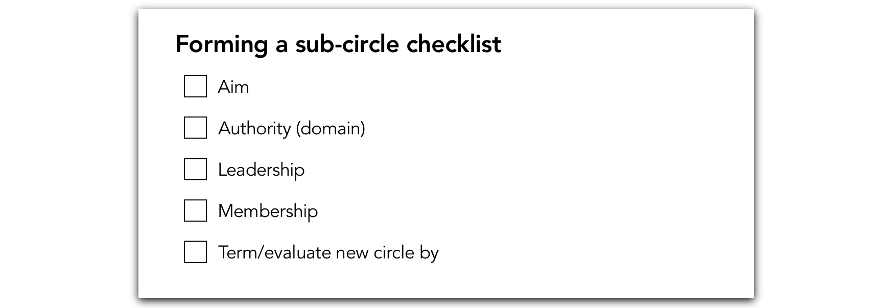 Checklist for forming a sub-circle