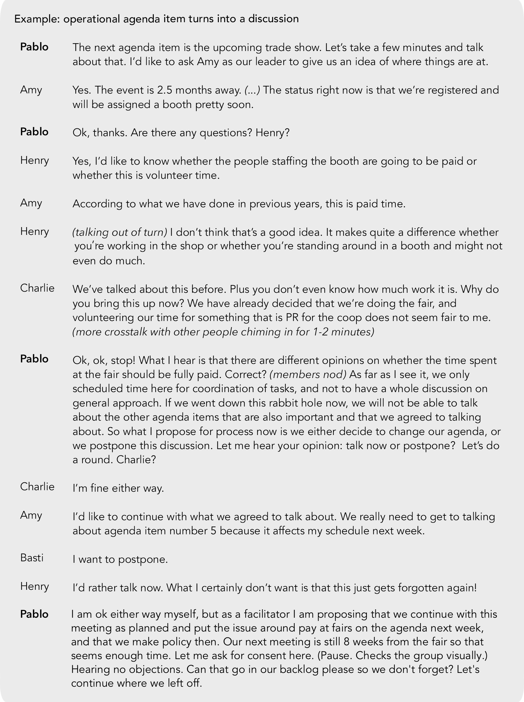 How to deal with a discussion coming up in a meeting