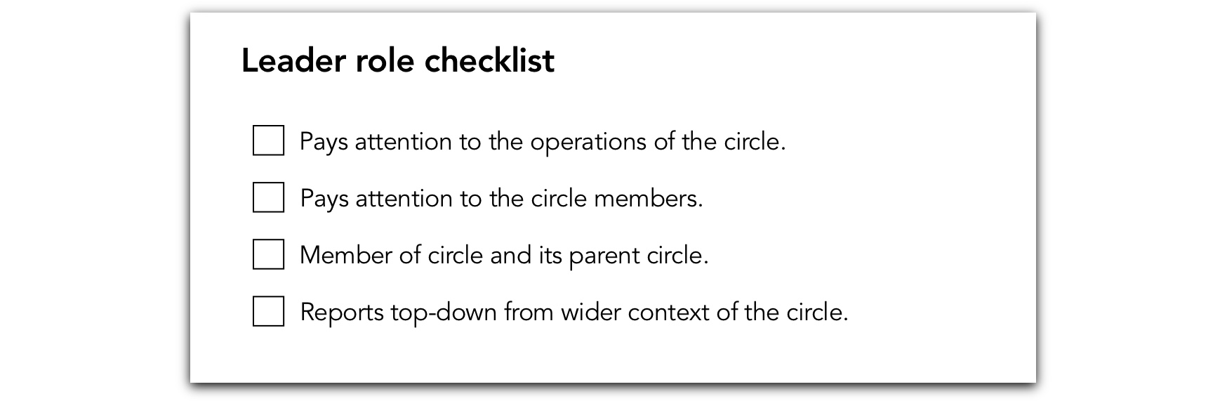 Checklist for the role of the leader
