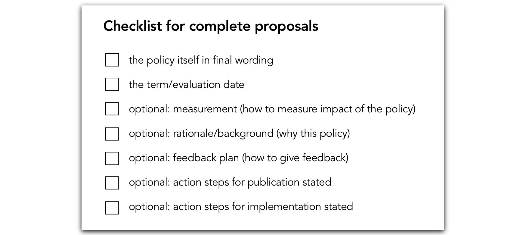 Checklist for policy