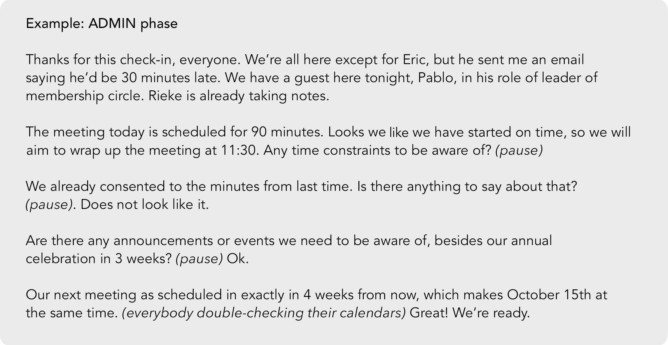 Briefly going through all the steps of the ADMIN phase.