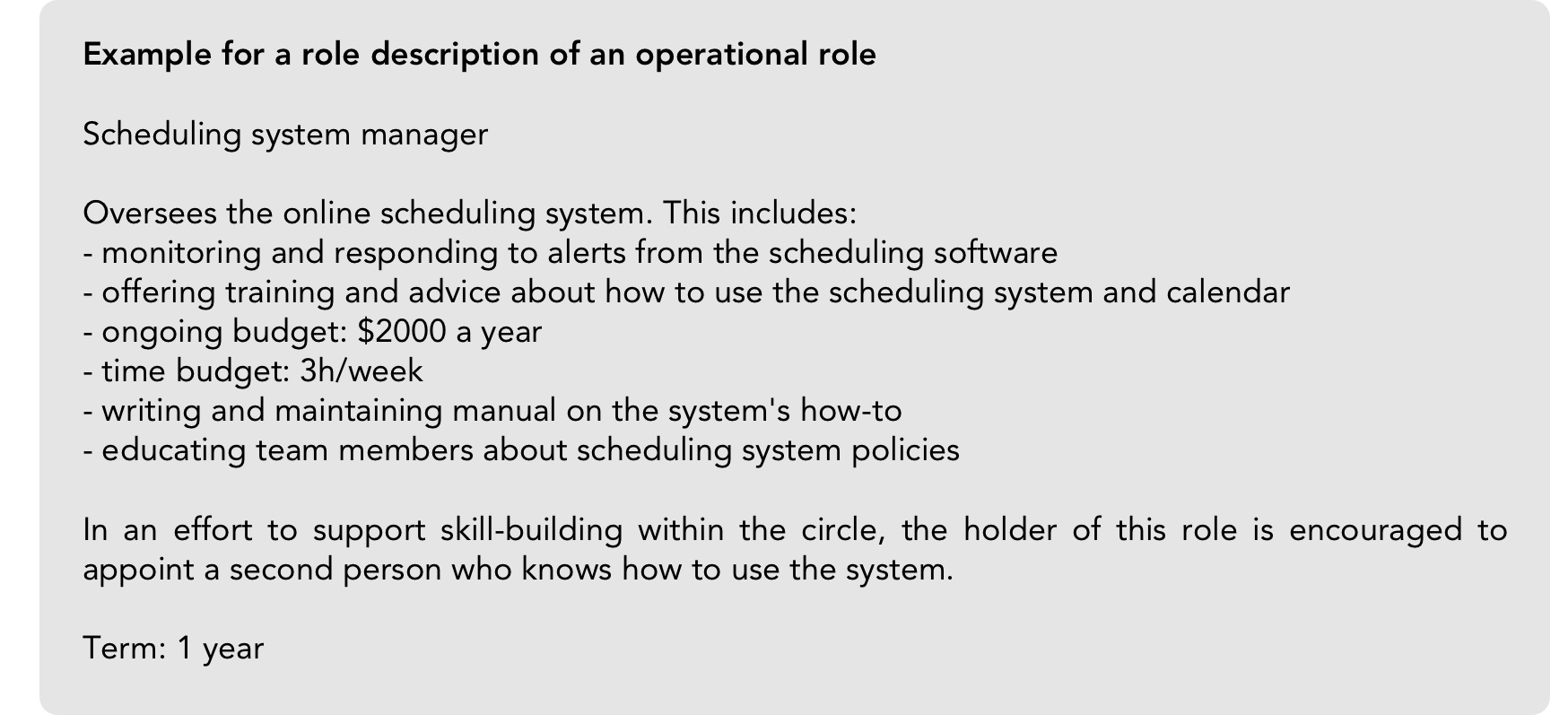 Sample description of an operational role.