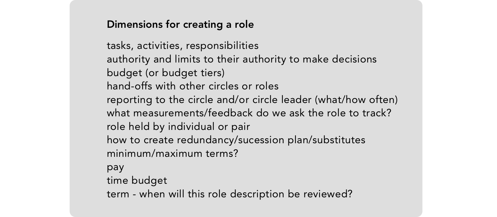 List of most common dimensions for creating a role