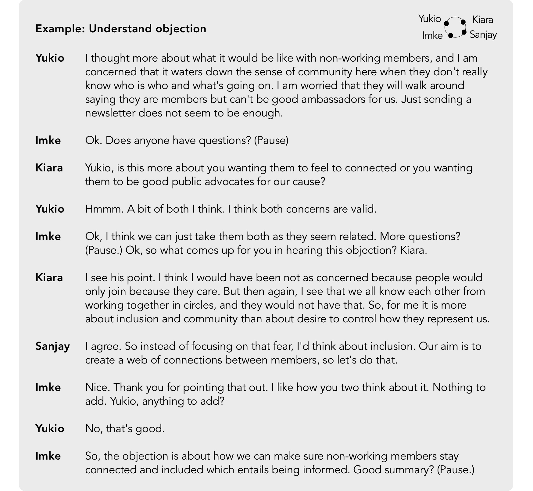 Seeking understanding for an objection (3 steps)
