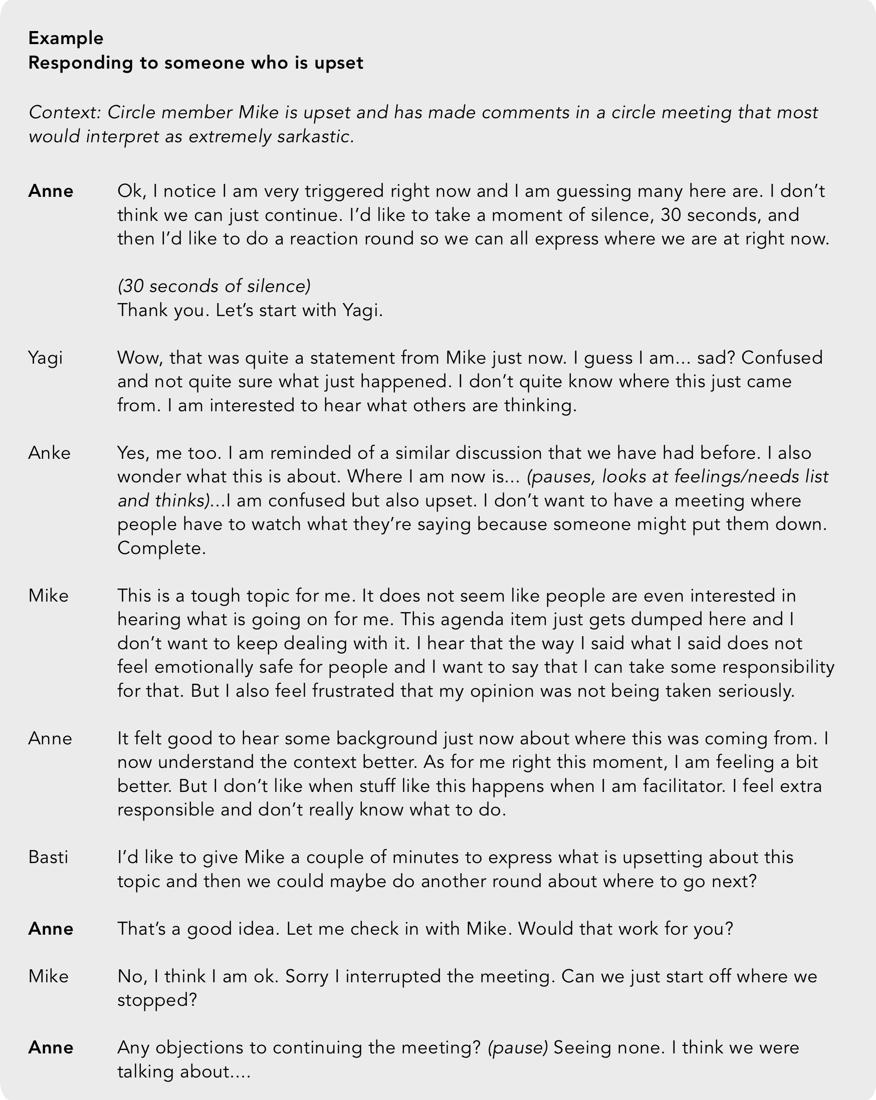 Example: responding to feelings