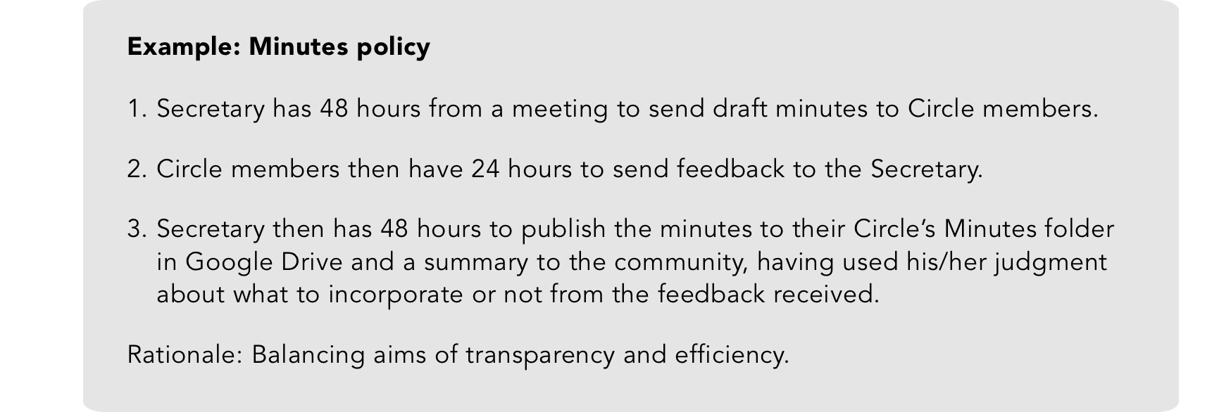 An example policy implementing lazy consent for approval of minutes